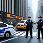 A chaotic metropolis street scene controlled by IP address traffic cops taking a coffee break, causing data packet loss and system administrator chaos.