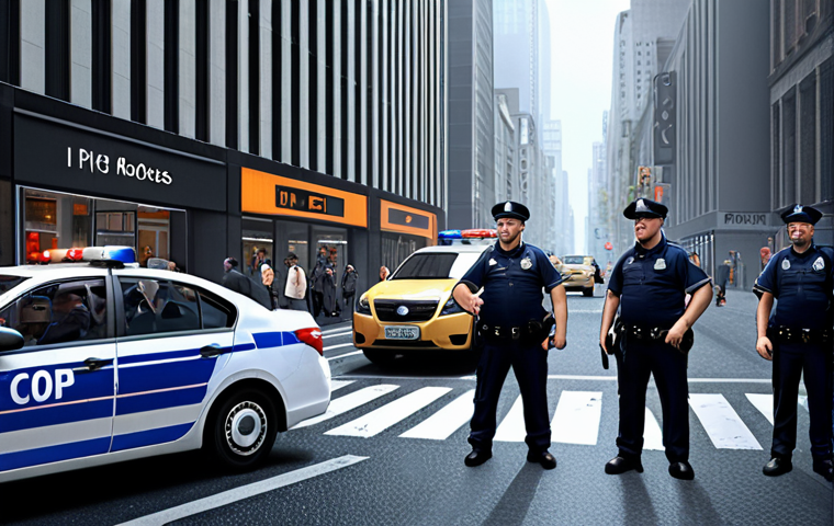 A chaotic metropolis street scene controlled by IP address traffic cops taking a coffee break, causing data packet loss and system administrator chaos.
