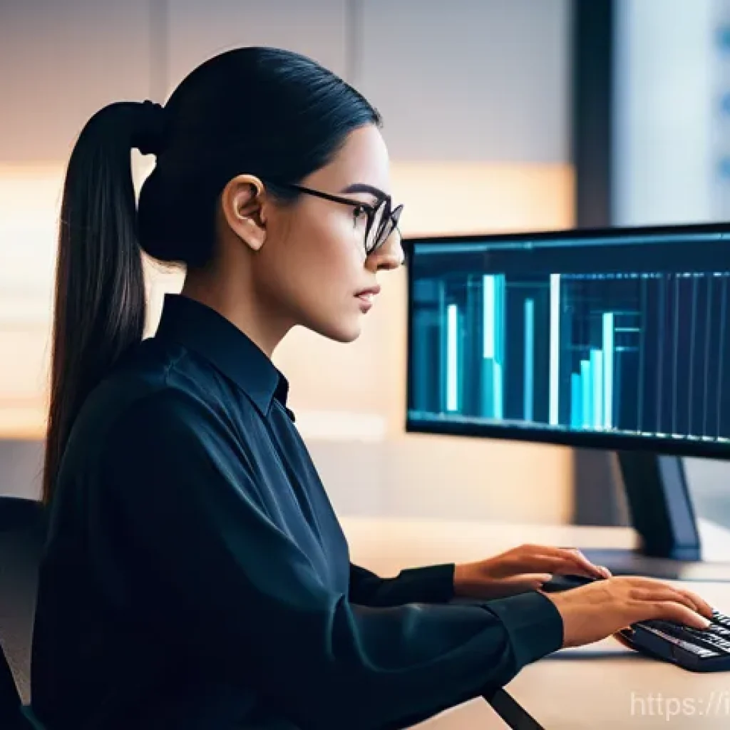 리눅스 실기 시험에서 요구되는 스크립트 작성 기술 - A focused young adult female software developer, approximately 28 years old, with sleek dark hair pu...