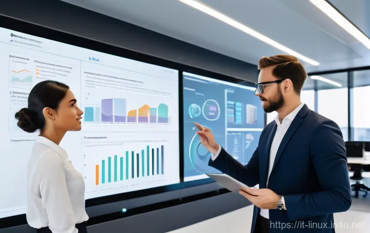 리눅스 자격증 취득 후 성공적인 커리어 개발 - **Prompt 2: "A person, male, aged around 30, intensely focused on multiple computer monitors in a we...