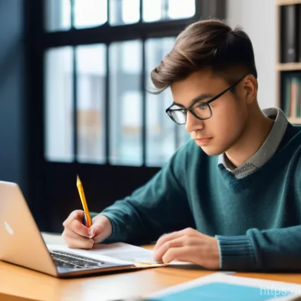 리눅스 필기 시험 준비를 위한 효율적인 팁 - A focused and determined student, in their mid-20s, with short, neat hair, sits at a modern, unclutt...
