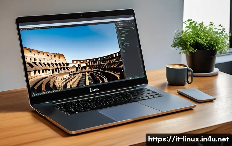 리눅스 실기 시험에서 실수하지 않는 비결 - A professional Linux user workspace featuring a sleek laptop displaying a terminal window with shell...