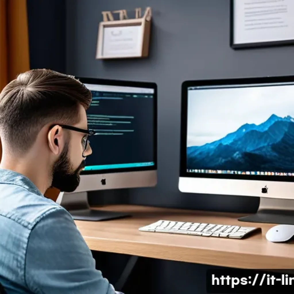 리눅스 자격증으로 IT 업계 이직 성공기 - A focused young adult studying Linux certification at a modern desk with dual monitors displaying Li...