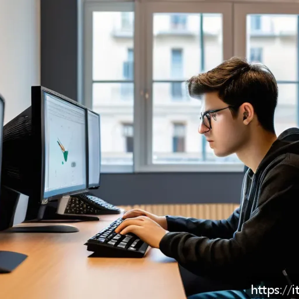 리눅스 실기 시험 합격률을 높이는 핵심 비법 - A focused young Italian IT student sitting at a modern desk in a cozy study room, surrounded by mult...