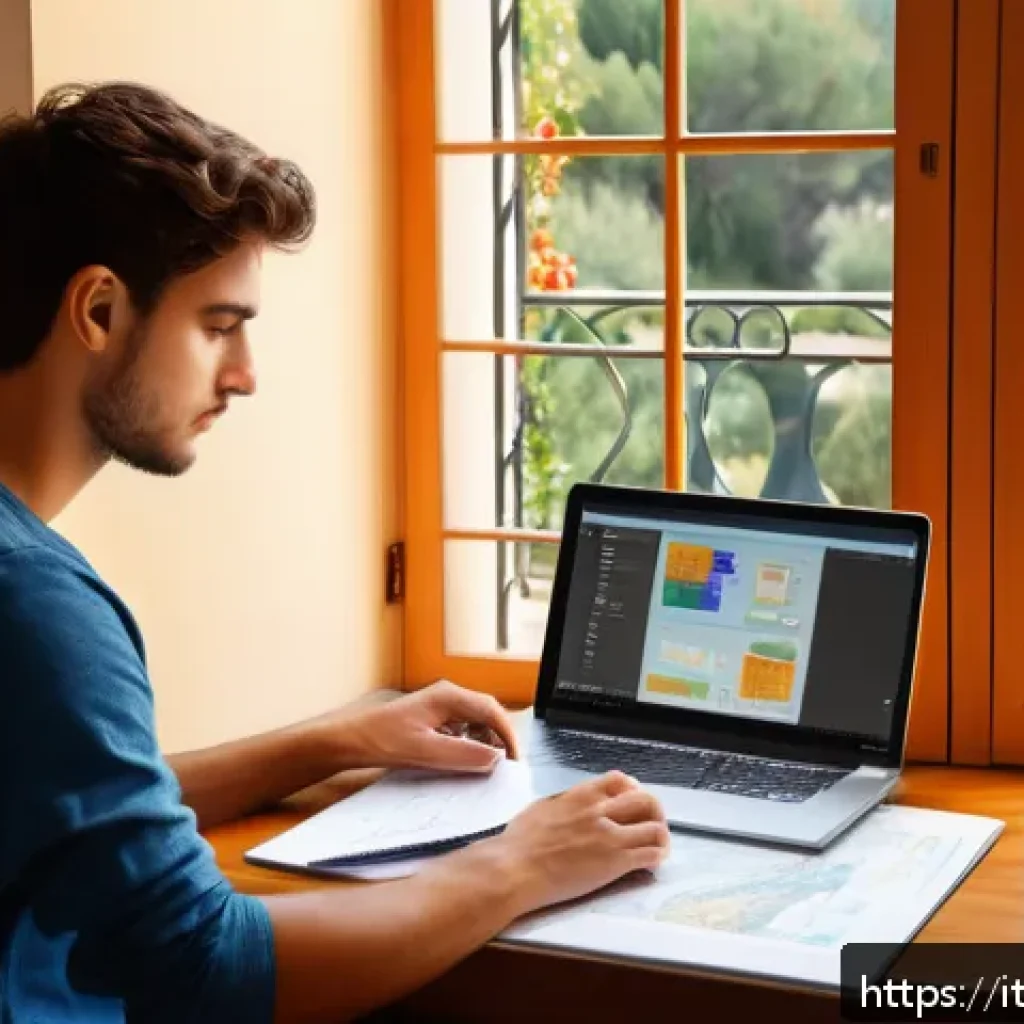 리눅스 실기 시험의 난이도 높은 문제 풀이법 - A modern Italian home office setup with a young adult studying Linux certification exam materials, f...