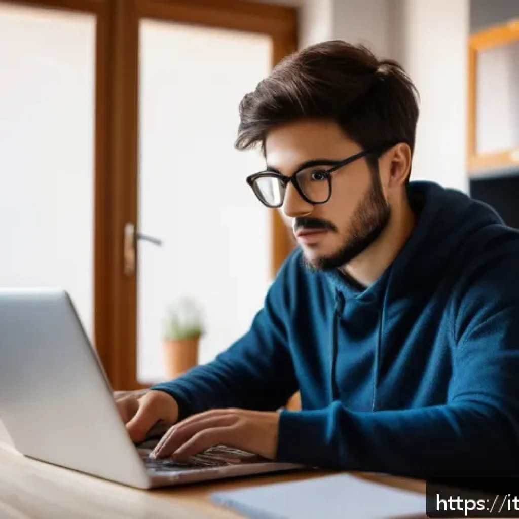 리눅스 실기 시험 준비를 위한 단기 집중 학습법 - A focused study session scene in a cozy Italian home office, showing a young adult wearing casual cl...