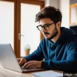 리눅스 실기 시험 준비를 위한 단기 집중 학습법 - A focused study session scene in a cozy Italian home office, showing a young adult wearing casual cl...