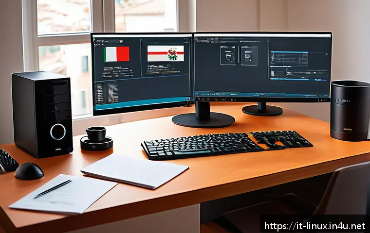 리눅스 실무에서 자주 사용하는 패키지 관리 도구 - A detailed digital illustration of a modern Linux system administrator's workstation in an Italian h...