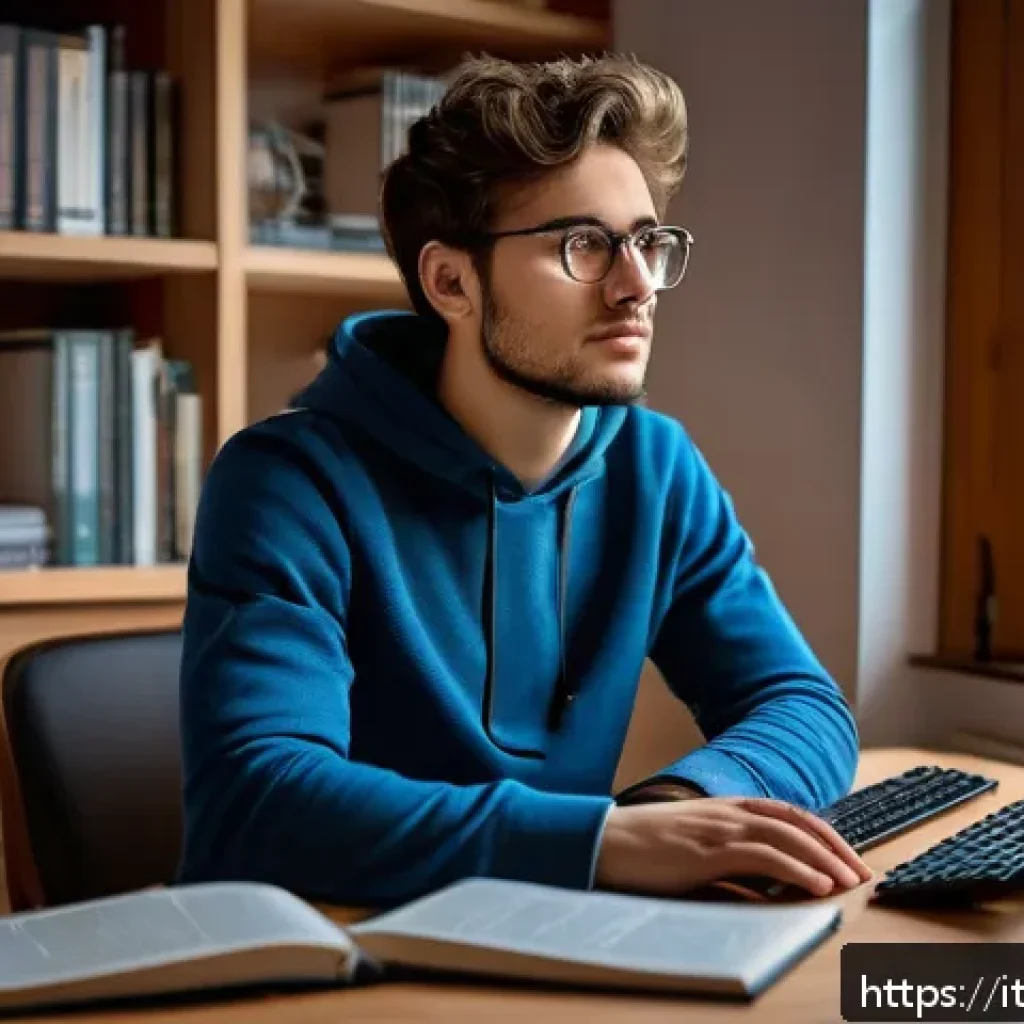 리눅스 필기 시험에서 자주 출제되는 문제 유형 - A focused young Italian IT student sitting at a modern desk in a cozy home office, surrounded by mul...